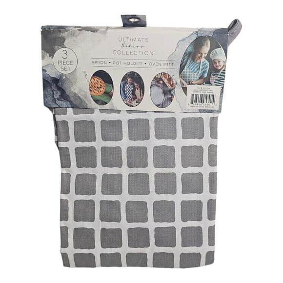 NEW Eco One Ultimate Bakers Collection Apron Pot Holder Oven Mitt Gray Square - Picture 2 of 2